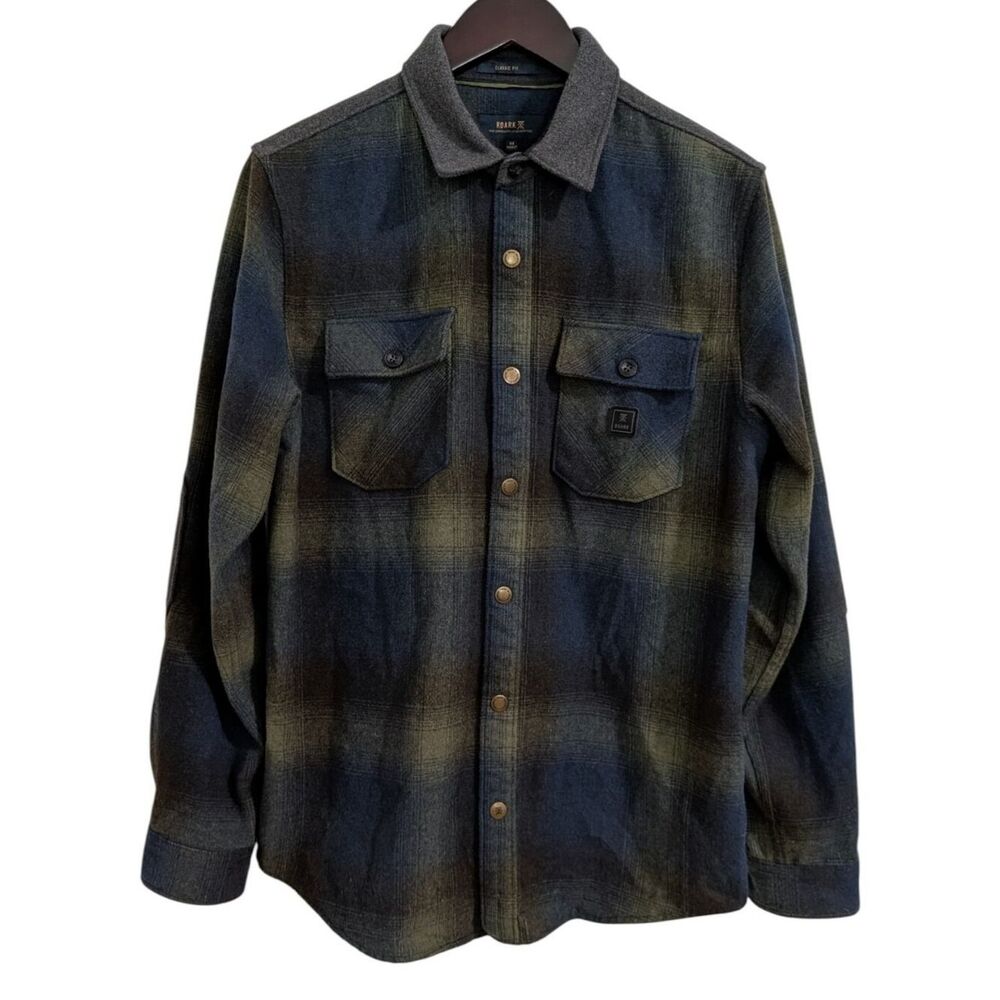 Roark Nordsman Wool Blend Flannel Shacket - Men's M - Military Green Plaid